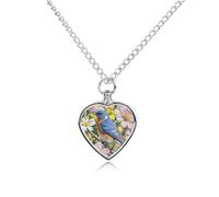 FekiLoot Bluebird And Flowers Custom Ashes Necklace Personalized Pet Urn Hair Cremation Souvenir Necklace Memorial Keepsake Holder Pendant Heart Jewelry for Ashes Gift for Dog Loss