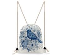 FekiLoot Bluebird And Flowers Drawstring Backpack Sports Gym Bag Drawstring Bags Foldable Backpack for Women Men