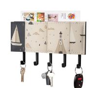 FekiLoot Boat and Lighthouse Key Holder Wall Mount PU Leather Adhesive Key Rack with 5 Hooks Decorative Keys Storage Holder Mail Organizer Decor for Entryway Hallway Office Kitchen Black