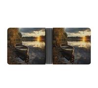 FekiLoot Boat at Lake Shore Leather Wallet Double-Sided Different Images Bifold Wallet Ultra Strong Stitching Slim Wallets