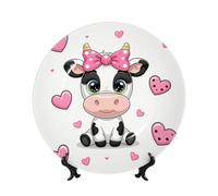 FekiLoot Bone China Decorative Plate 10in,Cute Cows Ceramic Decorative Plates With Display Stand,Handmade Ceramic Ornaments Wall Hanging Decoration For Home Office Decor