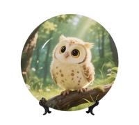 FekiLoot Bone China Decorative Plate 6in,Cute Owl Cub Ceramic Decorative Plates With Display Stand,Handmade Ceramic Ornaments Wall Hanging Decoration For Home Office Decor