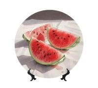FekiLoot Bone China Decorative Plate 6in,Watermelon Red Slices Ceramic Decorative Plates With Display Stand,Handmade Ceramic Ornaments Wall Hanging Decoration For Home Office Decor