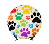 FekiLoot Bone China Decorative Plate 7in,Colorful Doodle Paw Ceramic Decorative Plates With Display Stand,Handmade Ceramic Ornaments Wall Hanging Decoration For Home Office Decor