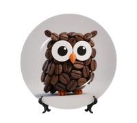 FekiLoot Bone China Decorative Plate 7in,Cute Owl Ceramic Decorative Plates With Display Stand,Handmade Ceramic Ornaments Wall Hanging Decoration For Home Office Decor