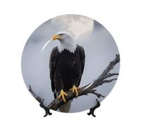 FekiLoot Bone China Decorative Plate 8in,Eagle Full Moon Ceramic Decorative Plates With Display Stand,Handmade Ceramic Ornaments Wall Hanging Decoration For Home Office Decor
