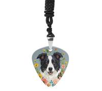 FekiLoot Border Collie Florals Guitar Pick Necklace Guitar Pick Holder Pendant Necklace Stainless Steel R&B Music Jewelry Hip Hop Punk Music Necklace for Musicians Music Lover