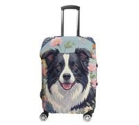FekiLoot Border Collie Florals Travel Luggage Cover Anti-Scratch Suitcase Cover Elastic Luggage Protector Fits 19-28 Inch Case, white, L, Stylish