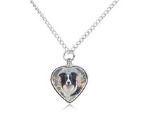 FekiLoot Border Collie Florals Urn Necklace for Ashes Heart Cremation Jewelry Memorial Keepsake Pendant Locket Ash Holder Memory Jewelry for Women Men to Hold Ashes of Loved Ones
