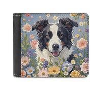 FekiLoot Border Collie Florals Wallet Large Capacity Slim Bifold Wallet with Multiple Card Slots PU Leather Men Purse