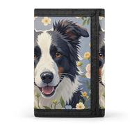FekiLoot Border Collie Florals Wallet Portable Tri Fold Wallet with Zipper Coin Purse for Women Credit Car