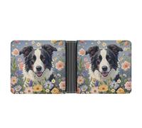 FekiLoot Border Collie Florals Wallet Slim Leather Bifold Wallet Extra Capacity Wallets with Multiple Card Slots Men Billfold