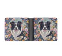 FekiLoot Border Collie Florals Wallet Slim Leather Bifold Wallet Extra Capacity Wallets with Multiple Card Slots Men Billfold