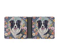 FekiLoot Border Collie Florals Wallet Slim PU Bifold Design Wallet with Multiple Card Slots Wallets Extra Capacity Pocket Wallets