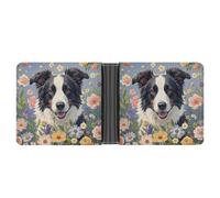 FekiLoot Border Collie Florals Wallet Slim PU Bifold Design Wallet with Multiple Card Slots Wallets Extra Capacity Pocket Wallets
