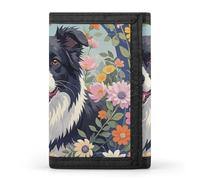 FekiLoot Border Collie Florals Wallet Slim Trifold Wallets with Multiple Card Slots Credit Card Holder Pocket Coin Purse