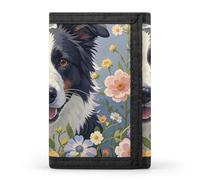 FekiLoot Border Collie Florals Wallet Slim Trifold Wallets with Multiple Card Slots Credit Card Holder Pocket Coin Purse