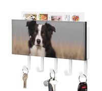 FekiLoot Border Collie Key Holder for Wall Adhesive Key Hanger with 5 Hooks Wall Mounted PU Leather Key Storage Organizer Towel Hook for Entryway Hallway Living Room Office