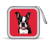 FekiLoot Boston Terrier Dog Red CD Case Hard Plastic DVD Disc Cases Storage Binder Portable Zipper CD Case Holder Large Storage Disc Wallet Bag for Car Home Travel(40 Capacity)