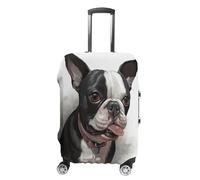 FekiLoot Boston Terrier Travel Luggage Cover Stretchable Airplane Suitcase Protector Sleeve Universal Washable Fit for 19-32 Inch Checked Baggage,Water Resistant Durable Luggage Protector, white