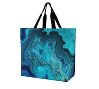 FekiLoot Bright Aqua Blue Turquoise Shopping Bag Foldable, Multipurpose Shoulder Bag, Reusable Grocery Bag Holder with Long Shoulder Strap, Waterproof Tote Bags for Work, Beach, Travel