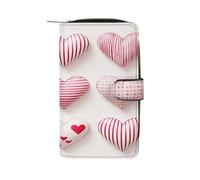FekiLoot Bright Peach Heart Wallet Large Capacity Travel Double Fold Wallets Portable Zipper Leather Purse for Women Men