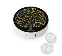 FekiLoot Bright Yellow Tree Contact Lens Case Portable Travel Outdoor Contact Lens Cases Circle Leakproof Makeup Storage Box with Mirror for Home Office Dormitory