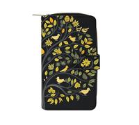 FekiLoot Bright Yellow Tree Wallet Large Capacity Travel Double Fold Wallets Portable Zipper Leather Purse for Women Men