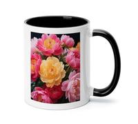 FekiLoot Brightly Colored Peonies Coffee Mug 12oz Ceramic Coffee Cup with Handle Novelty Color Mugs Tea Cup for Home, Office & Cafe Use, Microwave & Dishwasher Safe