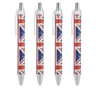FekiLoot British Flag Ballpoint Pens Retractable Black Ink Ballpoint Pens 0.5mm Medium Point Smooth Writing Pattern Pen with Super Soft Grip Cute Work Supplies for Men Women 4 PCS