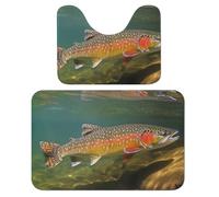 FekiLoot Brook Trout Fly Fishing Bath Rug Mat 2 Piece Set 15.7"x23.6" Super Absorbent Bathroom Rugs with U Shaped Contour Bathroom Mat Washable Bath Mats, Non-Slip Backing for Toilet Rug