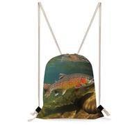 FekiLoot Brook Trout Fly Fishing Drawstring Backpack Sports Gym Bag Drawstring Bags Foldable Backpack for Women Men