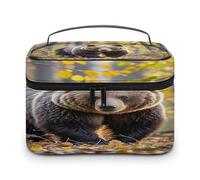 FekiLoot Brown Bear in Autumn Makeup Bag Large Capacity Travel Cosmetic Bag Lightweight Hand-held Toiletry Bags Portable Cosmetic Pouch Cute Make Up Pouch for Women