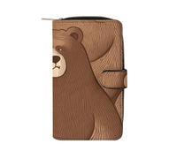FekiLoot Brown Bear Wallet Large Capacity Travel Double Fold Wallets Portable Zipper Leather Purse for Women Men