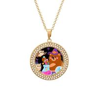 FekiLoot Brown Bear Wizard And Owl Pendant Necklace for Women Men Elegant Diamond Circle Necklaces with 19.7 Inch Chain, Zinc Diamond Jewelry for Birthday Christmas Valentine's Day Gift, One Size