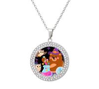 FekiLoot Brown Bear Wizard And Owl Pendant Necklace for Women Men Elegant Diamond Circle Necklaces with 19.7 Inch Chain, Zinc Diamond Jewelry for Birthday Christmas Valentine's Day Gift, One Size
