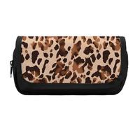 FekiLoot Brown Cow Print Pattern Pencil Case Portable Zipper Large Capacity Pencil Bag Handheld Multi Function Portable Pencil Pouch Organizer for Family Office Supplies