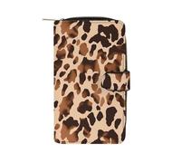 FekiLoot Brown Cow Print Pattern Wallet Large Capacity Travel Double Fold Wallets Portable Zipper Leather Purse for Women Men