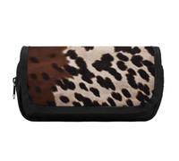 FekiLoot Brown Cowhide Pencil Case Portable Zipper Large Capacity Pencil Bag Handheld Multi Function Portable Pencil Pouch Organizer for Family Office Supplies