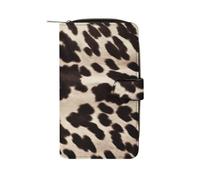 FekiLoot Brown Cowhide Wallet Large Capacity Travel Double Fold Wallets Portable Zipper Leather Purse for Women Men