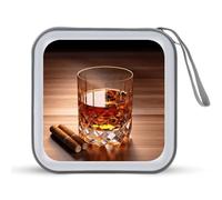 FekiLoot Brown Liquor in Cup CD Case Hard Plastic DVD Disc Cases Storage Binder Portable Zipper CD Case Holder Large Storage Disc Wallet Bag for Car Home Travel(40 Capacity)