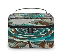 FekiLoot Brown Teal Turquoise Rose Makeup Bag Large Capacity Travel Cosmetic Bag Lightweight Hand-held Toiletry Bags Portable Cosmetic Pouch Cute Make Up Pouch for Women