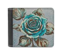 FekiLoot Brown Teal Turquoise Rose Wallet Large Capacity Slim Bifold Wallet with Multiple Card Slots PU Leather Men Purse