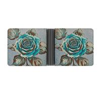 FekiLoot Brown Teal Turquoise Rose Wallet Slim PU Bifold Design Wallet with Multiple Card Slots Wallets Extra Capacity Pocket Wallets
