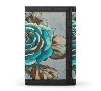 FekiLoot Brown Teal Turquoise Rose Wallet Slim Trifold Wallets with Multiple Card Slots Credit Card Holder Pocket Coin Purse