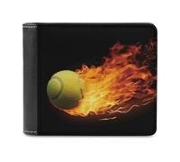 FekiLoot Burning Tennis Pictures Wallet for Men Leather Bifold Wallet Extra Capacity Billfold Front Pocket Credit Card Holder Cash Purse