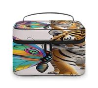 FekiLoot Butterfly And Tiger Makeup Bag Large Capacity Travel Cosmetic Bag Lightweight Hand-held Toiletry Bags Portable Cosmetic Pouch Cute Make Up Pouch for Women