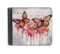 FekiLoot Butterfly Drip Spray Watercolor PU Leather Wallet Bifold Wallet Front Pocket Wallets Fashion Purse Slim Billfold Credit Card Holder