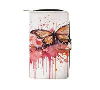 FekiLoot Butterfly Drip Spray Watercolor Wallet Large Capacity Travel Double Fold Wallets Portable Zipper Leather Purse for Women Men