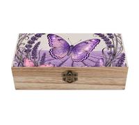 FekiLoot Butterfly Lavender Spike Wooden Storage Box Wooden Keepsake Box with Hinged Lid Vintage Rustic Chest Wood Jewelry Boxes for Jewelry, Photos, Memorabilia, Home Decor And Craft Organization